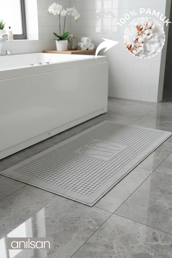 Zivra Gri Ayak Havlusu - 60x130Cm, 690Gr, %100 Pamuk, Spa Ve Otel Banyo Paspası, Günlük Kullanıma - Image 1