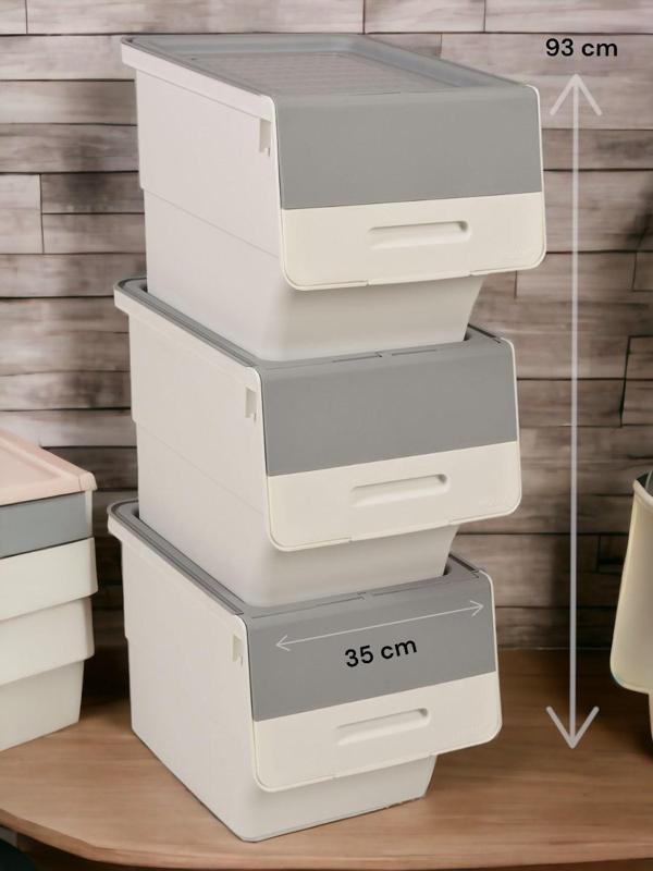 Motek MT04 Freebox 33 Litre Beyaz Gri Tekerlekli 3*33 Lt 3'lü Set Organizer - Image 1