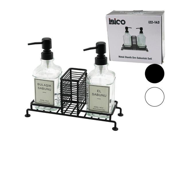 3 PCS METAL STANDLI - CAM SIVI SABUNLUK SETİ SÜNGERLİK (5250) - Image 1