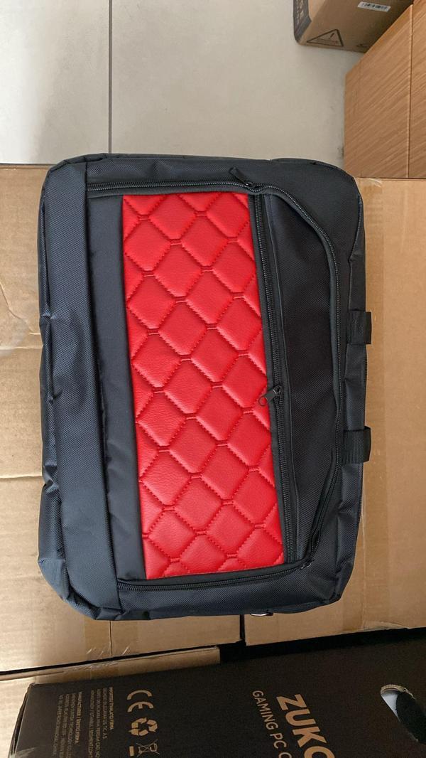 REX Baklava Desenli 15,6 Kumaş Siyah-Kırmızı Notebook Çantası Bilgisayar - Image 1