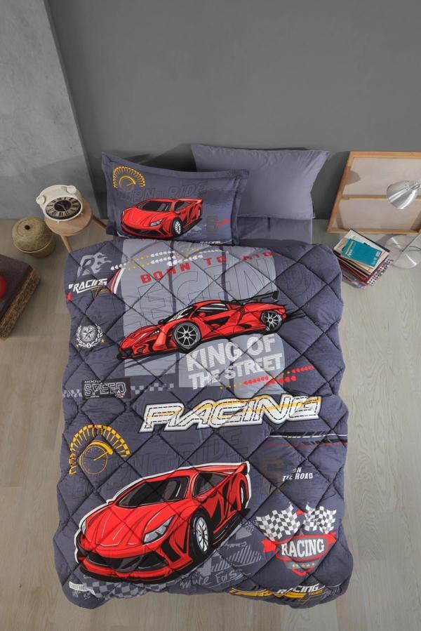 Clasy Ranforce %100 Pamuk Tek Kişilik Uyku Seti (Lastikli Çarşaflı) Racing Team - Image 1