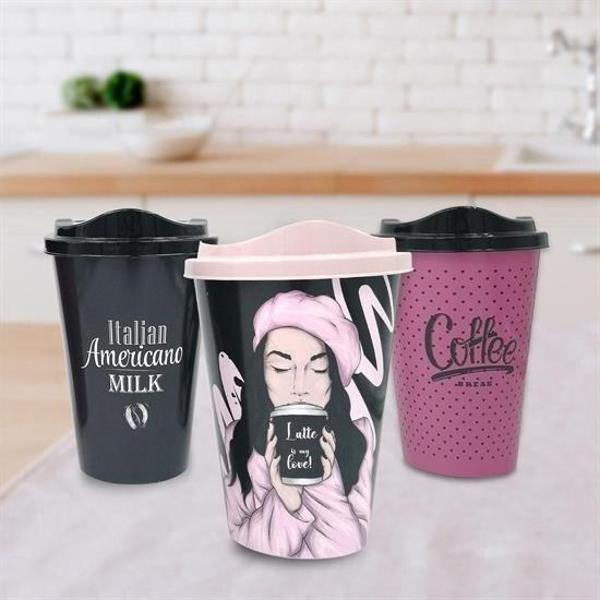 BUFFER® 3 Adet Kahve Bardağı Seti Dekoratif Plastik Kahve Muhafaza Bardağı - Image 1