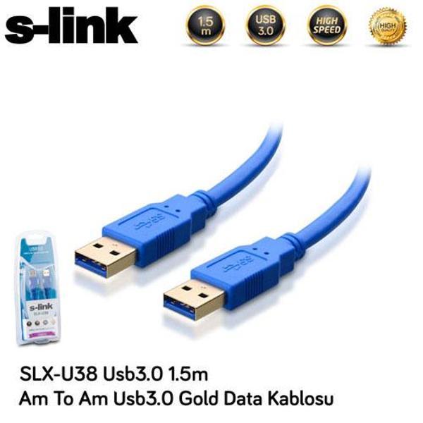 S-LINK SLX-U38 Usb 3.0 (1.5 Metre) USB TO USB Gold Kablo - Image 1