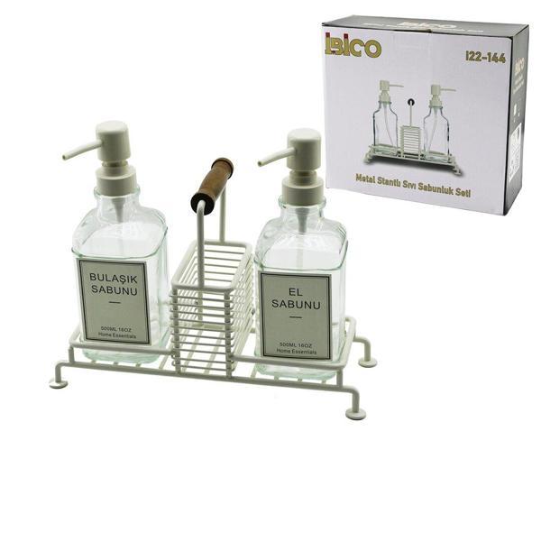 3 PCS METAL STANDLI - CAM SIVI SABUNLUK SETİ AHŞAP TUTMALI - SÜNGERLİK (5250) - Image 1