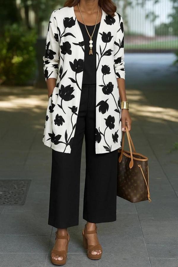 MDB Kadın Uzun Kollu önü Açık Modal Ceket Kolsuz Viskon Iki Iplik Bluz Ve Pantolon üçlü Takım - Image 1