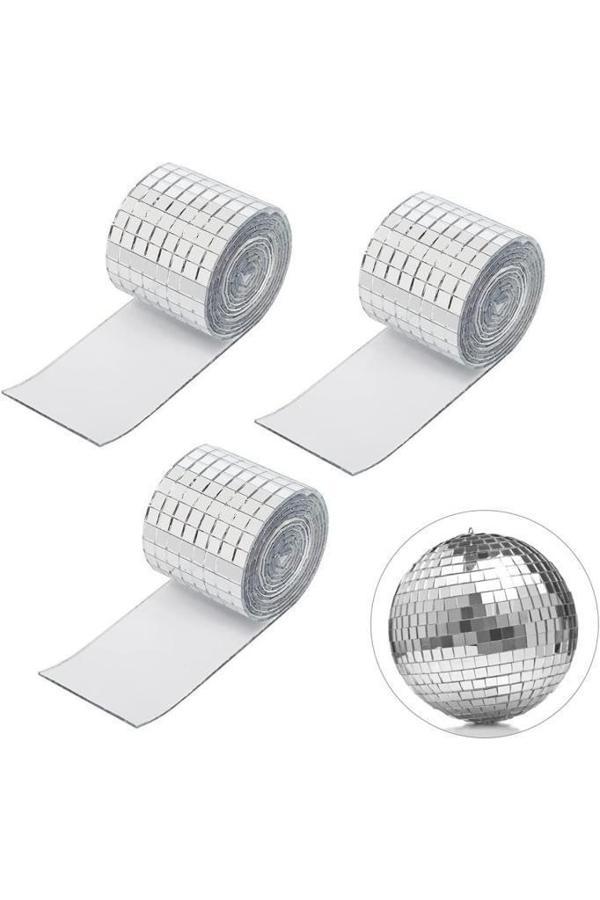 2 Rulo Gümüş Renk Aynalı Mozaik Taşlı Dekor Bant Yapışkanlı Kare Cam Ayna Taş Parti Süsleme Bandı - Image 1