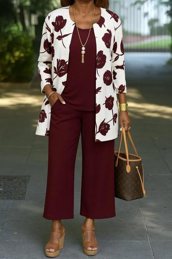 MDB Kadın Uzun Kollu önü Açık Modal Ceket Kolsuz Viskon Iki Iplik Bluz Ve Pantolon üçlü Takım - Image 1