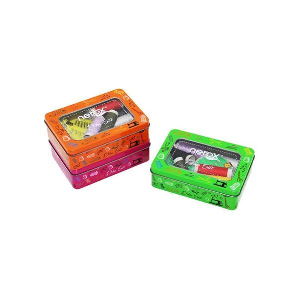 METAL KUTU DİKİŞ SETİ İPLİK - MEZURA - TEKSTİL MAKASI - İĞNE - YÜZÜK (5250) - Image 1