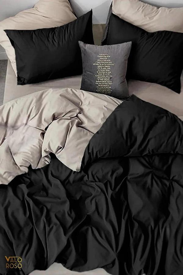 Lodos Home Pamuklu Çift Kişilik Lastikli Nevresim Takımı Siyah-Bej - Image 1