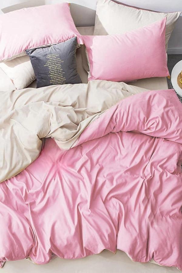 Lodos Home Pamuklu Çift Kişilik Lastikli Nevresim Takımı Pembe-Bej - Image 1