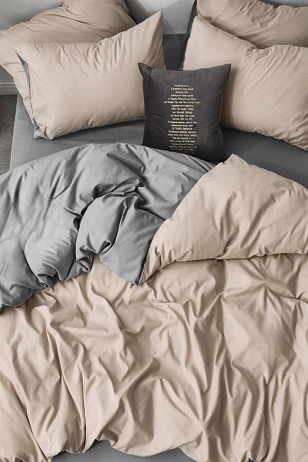 Lodos Home  Pamuklu Çift Kişilik Lastikli Nevresim Takımı Bej-Gri - Image 1