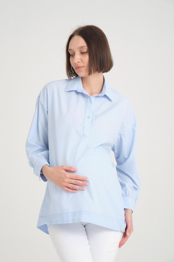 IŞŞIL B113-Yarım Patlı Emzirme Detay Pamuk Hamile Gömlek-Tunik - Image 1