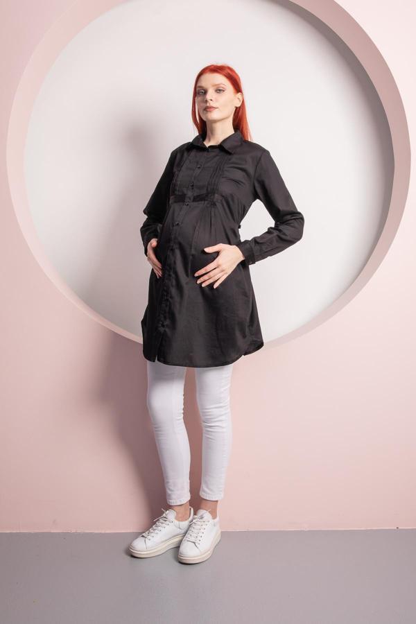 IŞŞIL O7036-Nervürlü Yaka Hamile Pamuk Spor Gömlek-Tunik - Image 1