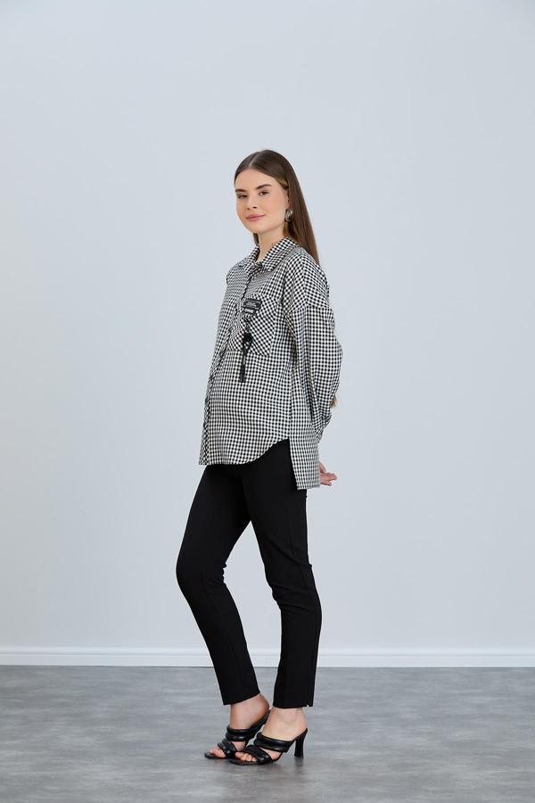 IŞŞIL 11206-Rahat Kesim Spor Cepli Ekose Hamile Gömlek - Image 1