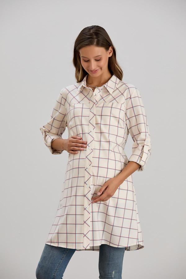 IŞŞIL 4547-Ekose Verev Kesim Hamile Giyim Gömlek-Tunik - Image 1