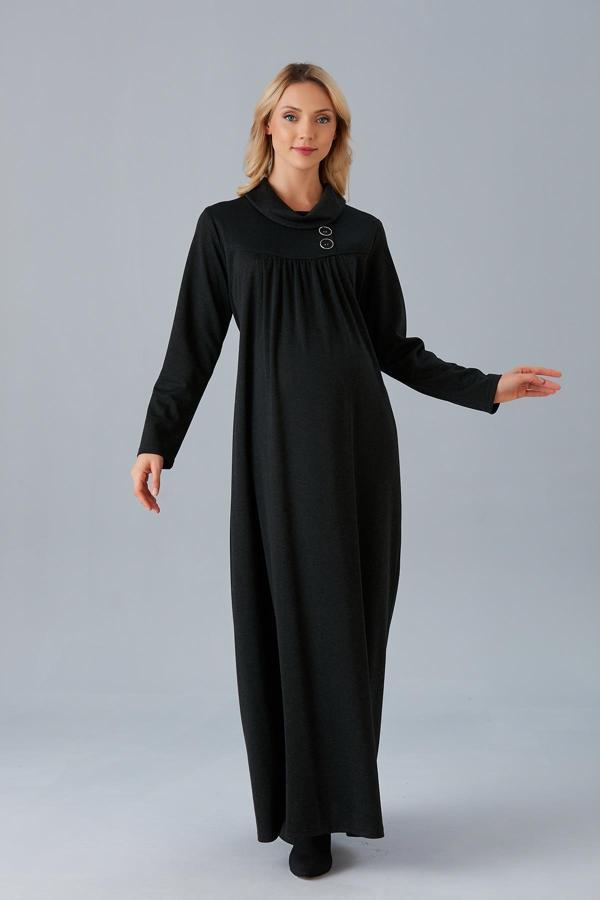 IŞŞIL 252-Degaje Yaka Düğmeli Hamile Maxi Elbise - Image 1