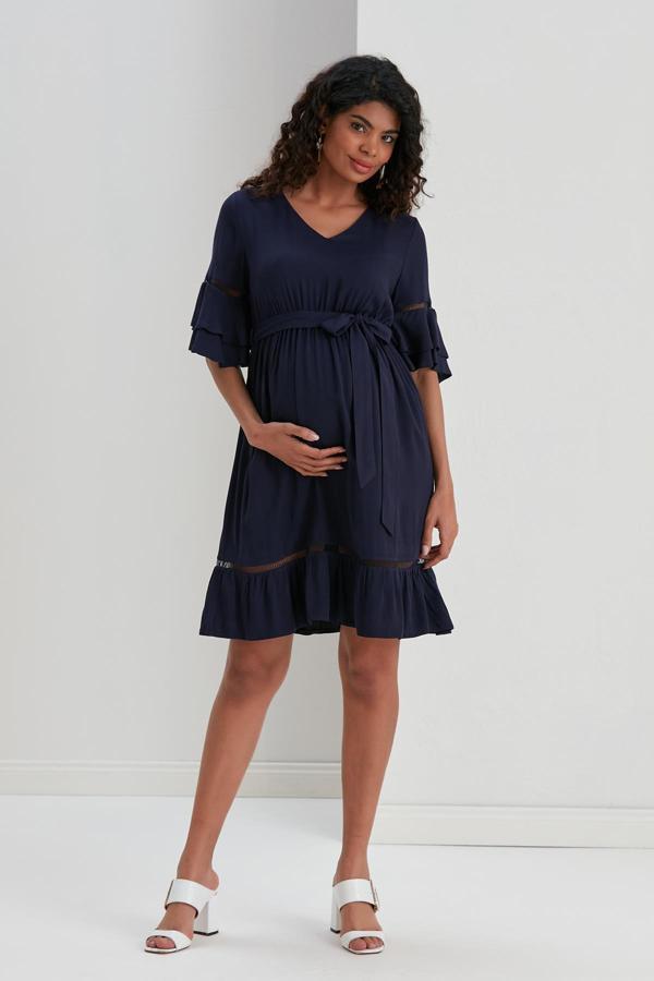 IŞŞIL E066-Asimetrik Kol Belmando Hamile Elbise - Image 1