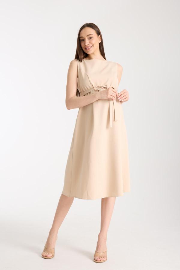 IŞŞIL 4032-Ofis Hamile Giyim Kumaş Midi Jile Elbise - Image 1