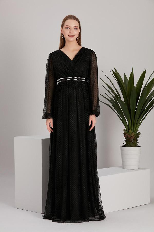 IŞŞIL A0024-Sim Puanlı Tül Maxi Hamile Abiye-BabyShower Elbise - Image 1
