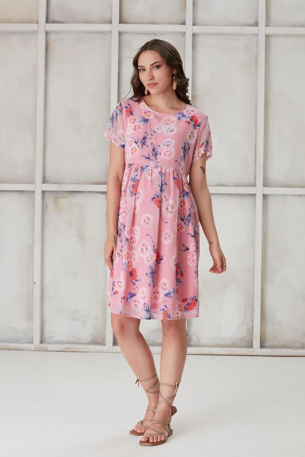 IŞŞIL 4517-Bahar Çiçek Hamile Mini Şifon Elbise - Image 1