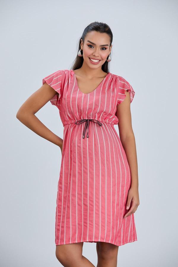 IŞŞIL E2871-Simli Çizgi V Yaka Hamile Elbise - Image 1