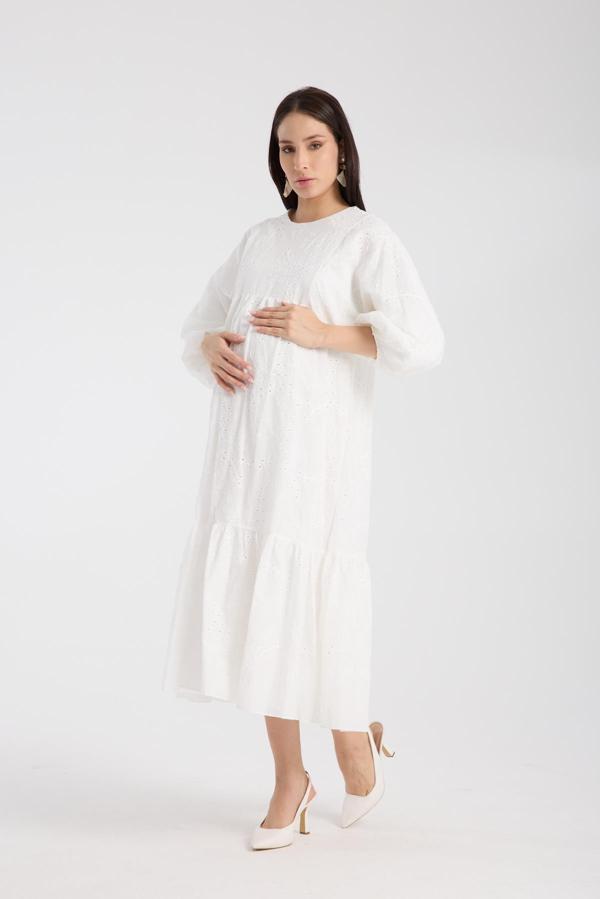 IŞŞIL 34910-Brode Nakış OverSize Hamile Giyim Elbise - Image 1