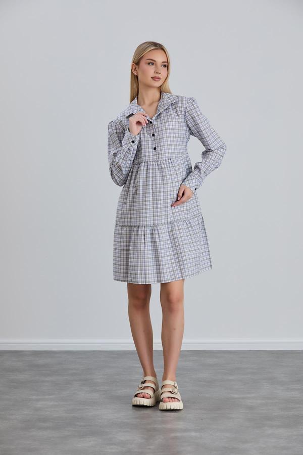 IŞŞIL 115-Ekose Emzirme Detay Pamuk Hamile Tesettür Tunik-Elbise - Image 1