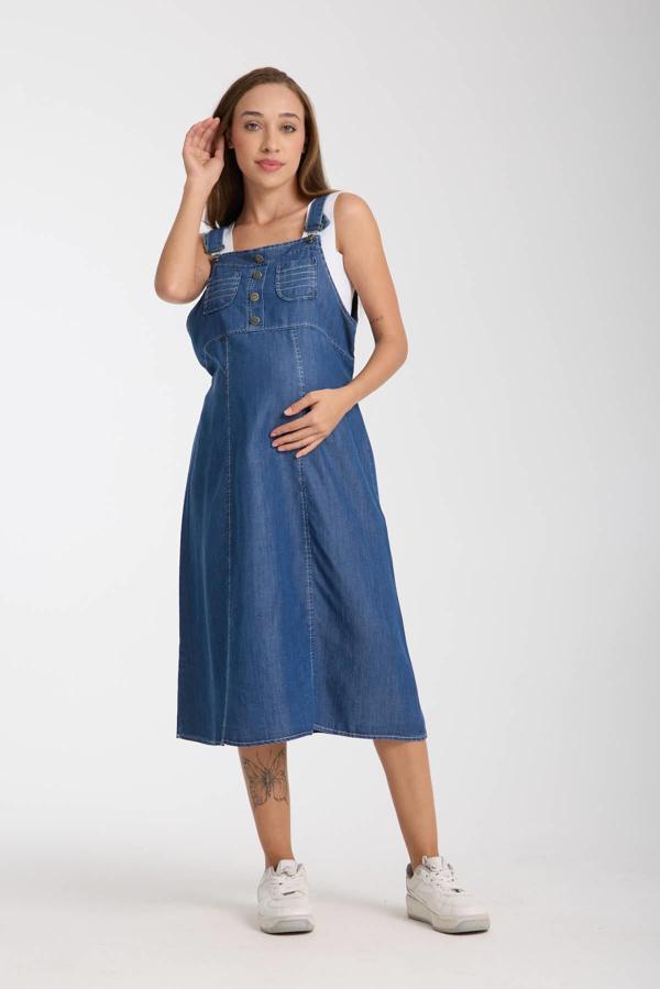 IŞŞIL 4560-Lyocell Askılı Hamile Bahçıvan Midi Boy Elbise - Image 1