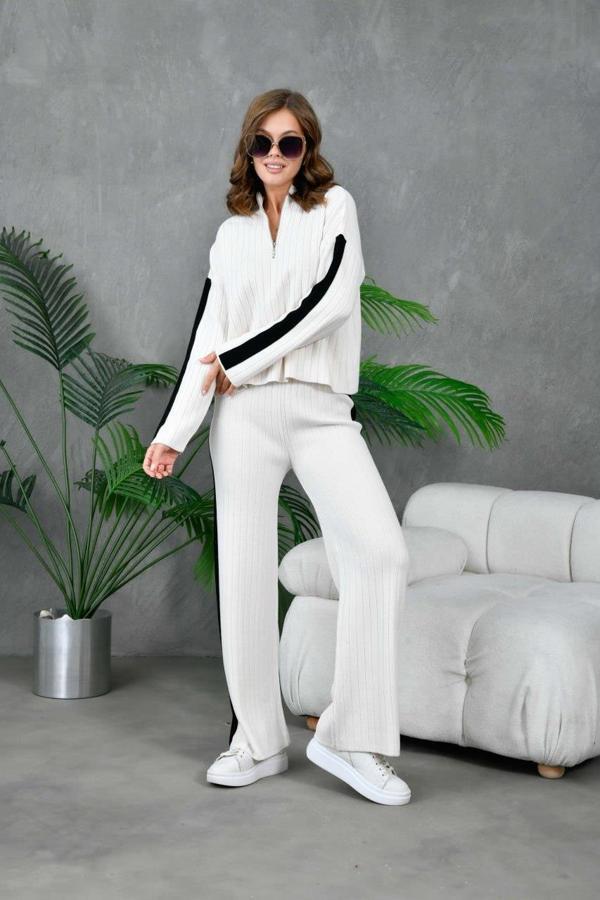 IŞŞIL 10858-Fermuarlı Yaka OverSize Pantolonlu Triko Takım - Image 1