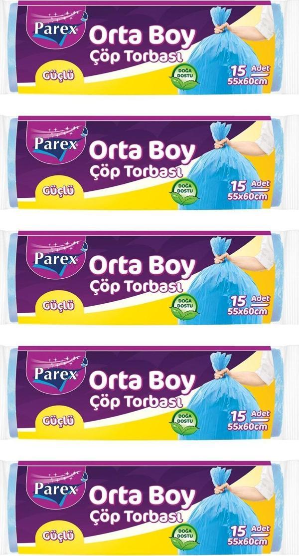 Parex Orta Boy Güçlü Çöp Torbası 5' Li Paket - Image 1