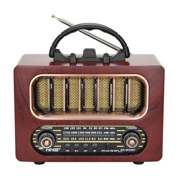 Orta Boy Retro Ahşap Tasarım Bluetooth Hoparlörlü Radyo – FM/AM Destekli, Şarjlı ve Taşınabiliri Radyo NS-6636 (4490) - Image 1