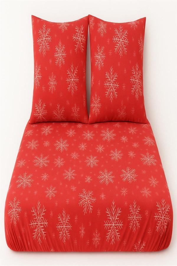 More Home  Çift Kişilik Lastikli Çarşaf  Seti + Yastık Kılıfı Kar Tanesi  - Image 1