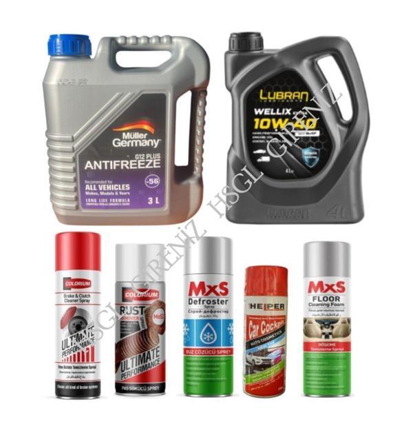 HSGL Araç Bakım Seti 10W-40 Yağ Antifriz Balata Pas Sprey Buz Çözücü Döşeme Temizleyici Set - Image 1