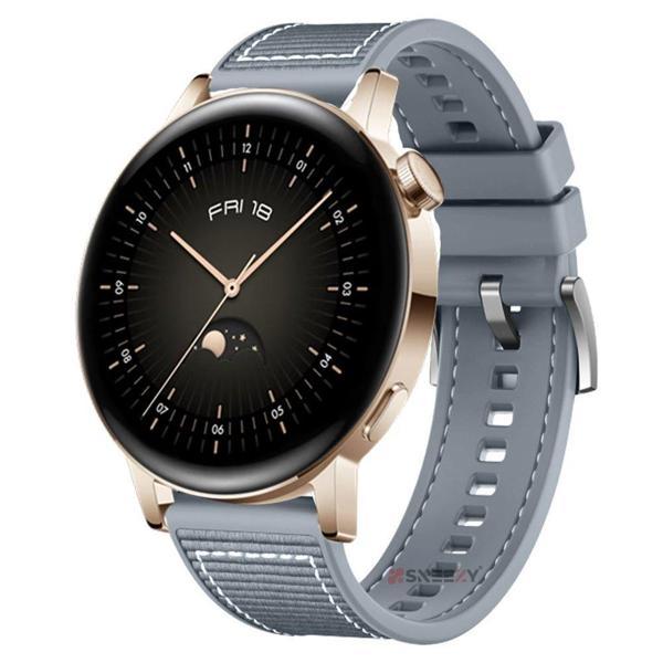 Sneezy Huawei Watch GT 3 Pro 43mm İle Uyumlu 20mm Dikiş Desenli Dokuma Silikon Kordon - Image 1