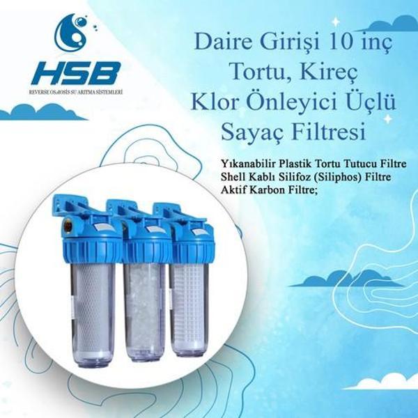 Hsb Daire Girişi 10 Inç Tortu, Kireç ve Klor Önleyici Üçlü Sayaç Filtresi - Image 1