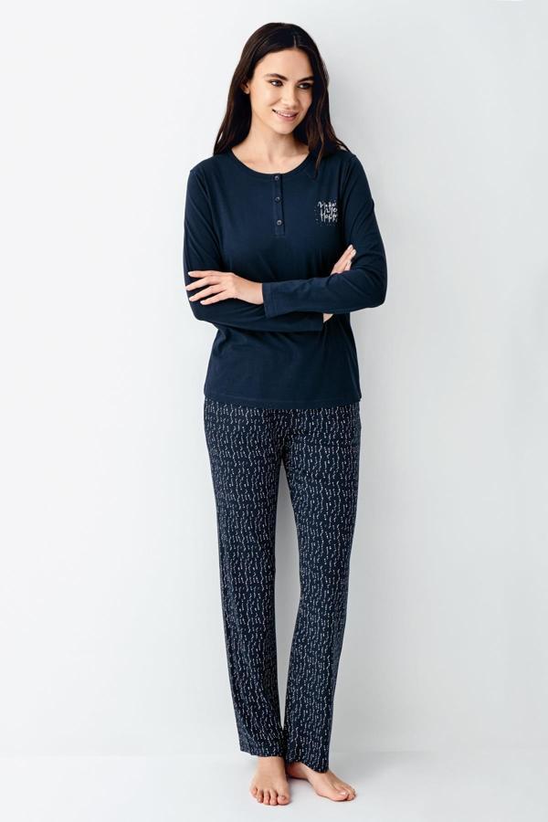 Arnetta Büyük Beden Make Me Happy Kadın Modal Pamuklu Rahat Uzun Kollu Pijama Takım - Image 1