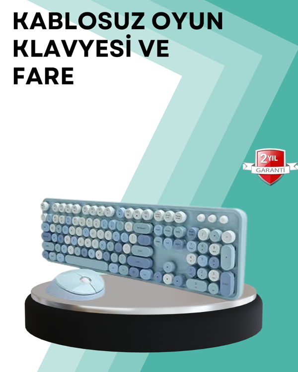 Kablosuz Klavye ve Mouse Seti – Sessiz Tuş, Retro Tasarım - Image 1