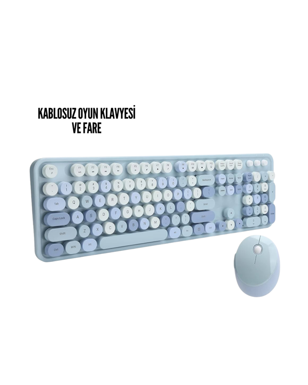 Kablosuz Klavye Mouse Seti mavi - Image 1