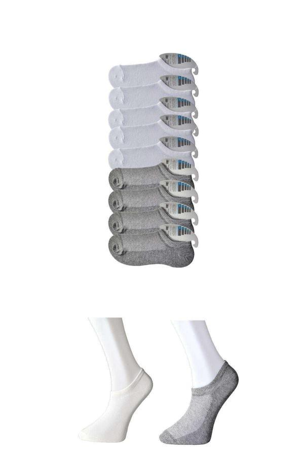 Gri ve Beyaz Erkek Görünmez Çorap 9 çift - Image 1