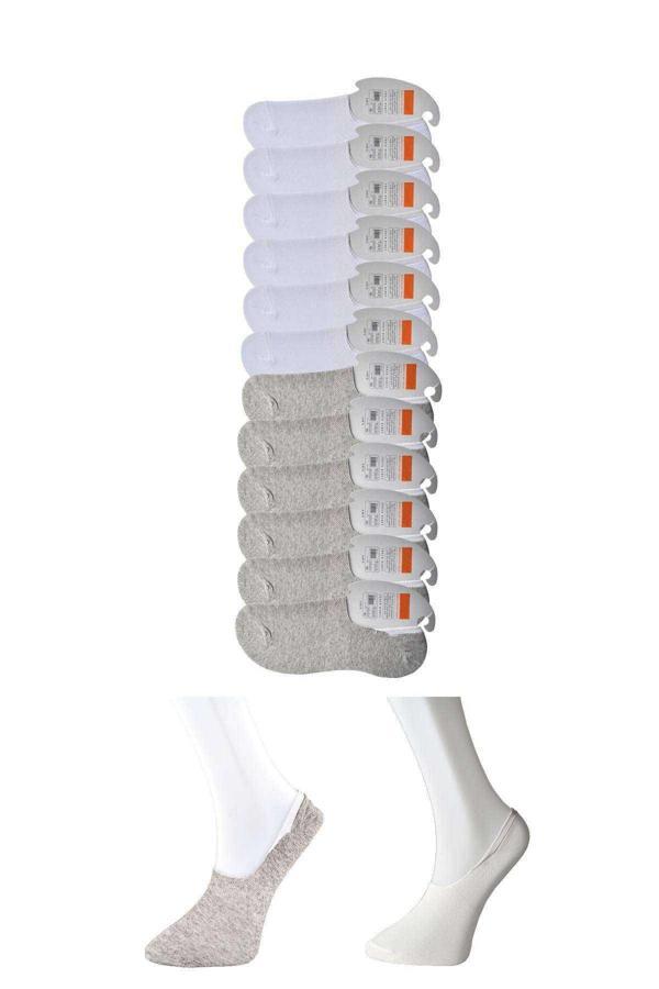 Gri ve Beyaz Erkek Babet Çorap 12 çift - Image 1