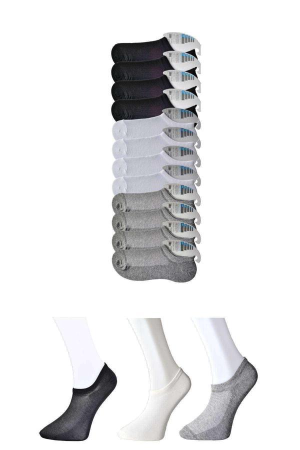 Siyah Gri ve Beyaz Erkek Görünmez Çorap 12 çift - Image 1