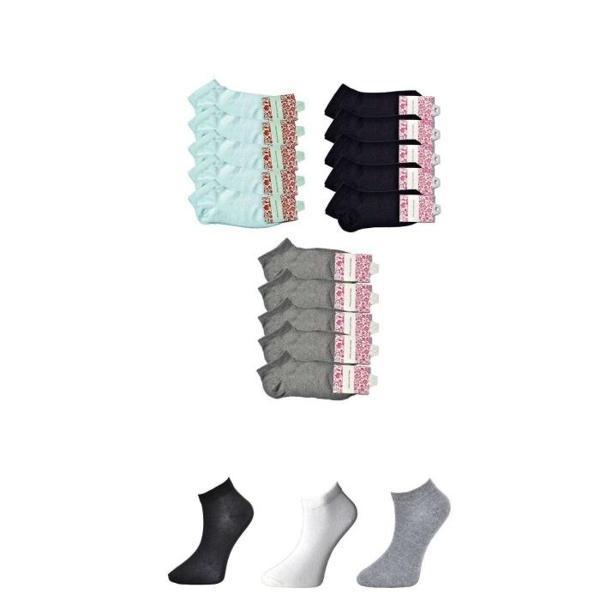 Siyah Gri ve Beyaz Kadın Bilek Çorap 15 çift - Image 1