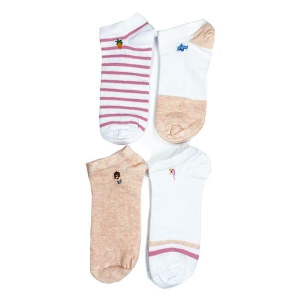 4 Çift Kadın Pamuk Minyatür Baskılı Modern Yumuşak Bilek Çorap - Image 1
