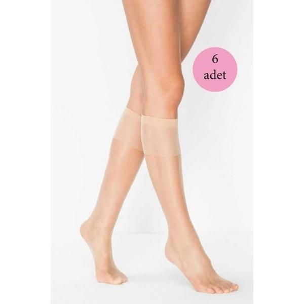6 Adet Kadın Diz Altı Parlak Fit 15 Denye Çorap Açık Ten - Image 1