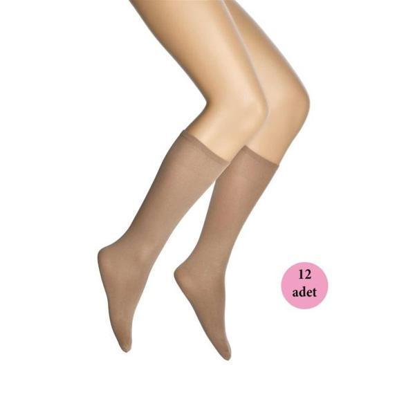 12 Adet Mikro 70 Dizaltı Kadın Çorap Bronz 38 - Image 1