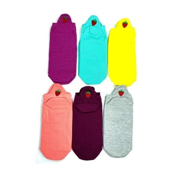 6 Çift Çilek Nakış Baskılı Pamuklu Yumuşak Kadın Bilek Çorap - Image 1