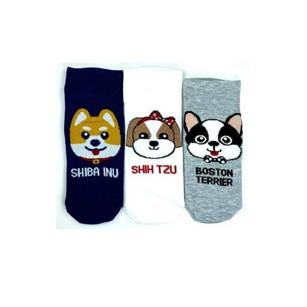 3 Çift Sevimli Köpek Temalı Baskılı Yumuşak Kadın Bilek Çorap - Image 1
