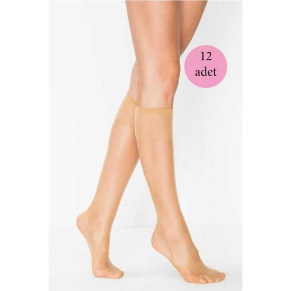 12 Adet Kadın Diz Altı Parlak Fit 15 Denye Çorap Ten - Image 1