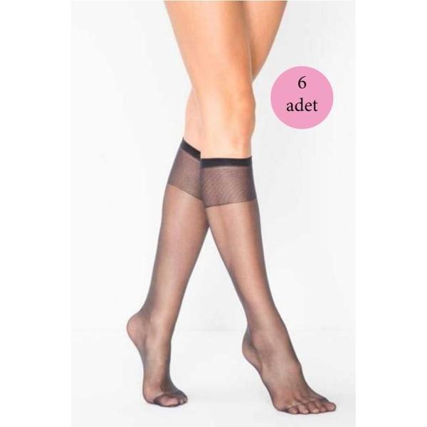 6 Adet Kadın Diz Altı Parlak Fit 15 Denye Çorap Siyah - Image 1