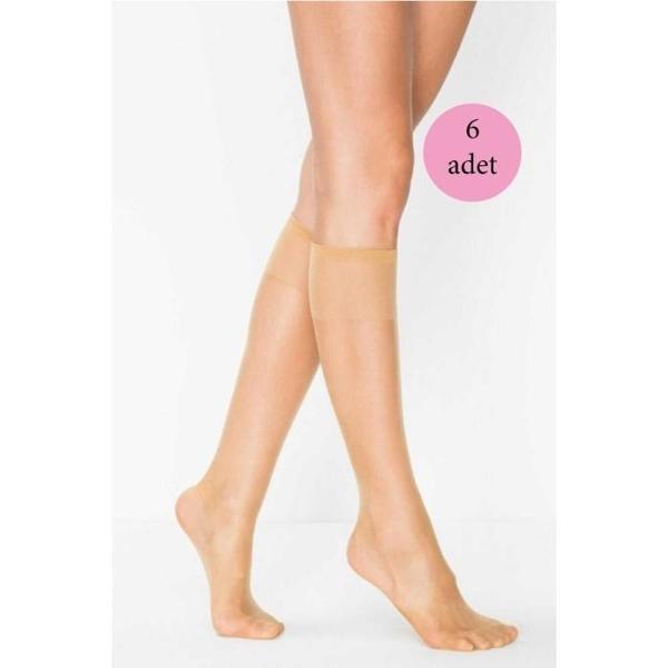 6 Adet Kadın Diz Altı Parlak Fit 15 Denye Çorap Ten - Image 1